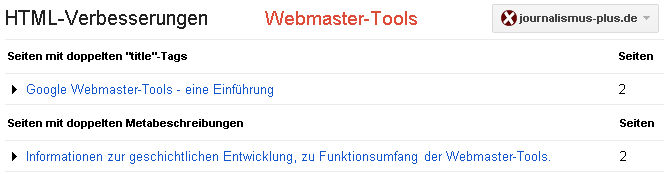 Webmaster-Tools: HTML-Verbesserungen